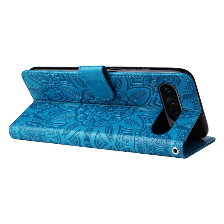 For Google Pixel 9 Pro Embossed Sunflower Leather Phone Case(Blue) - Google Cases by PMC TechLife | Online Shopping South Africa | PMC TechLife | Buy Now Pay Later Mobicred