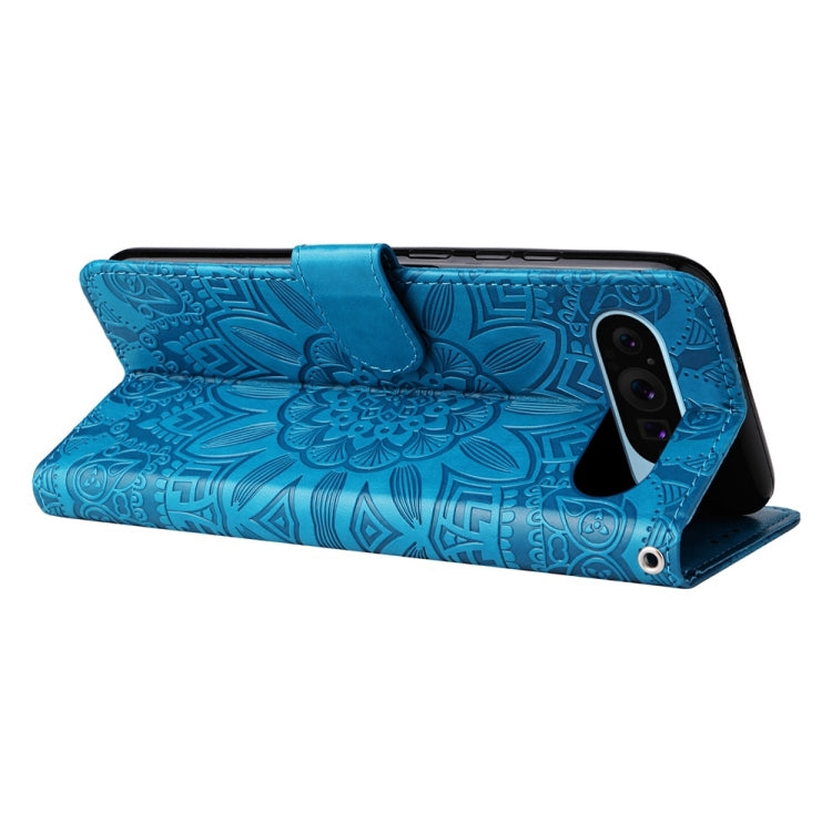 For Google Pixel 9 Embossed Sunflower Leather Phone Case(Blue) - Google Cases by PMC TechLife | Online Shopping South Africa | PMC TechLife | Buy Now Pay Later Mobicred