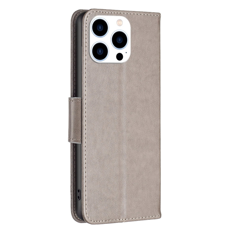 For iPhone 16 Pro Embossing Two Butterflies Pattern Leather Phone Case(Grey) - iPhone 16 Pro Cases by PMC TechLife | Online Shopping South Africa | PMC TechLife | Buy Now Pay Later Mobicred