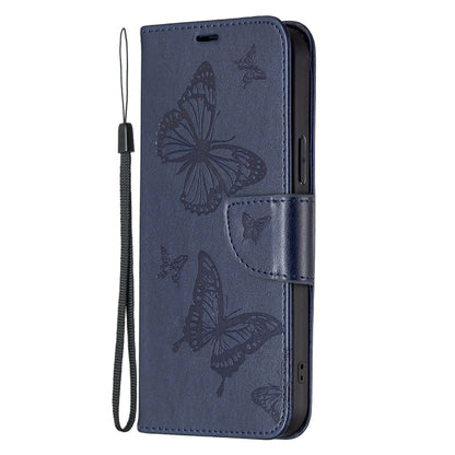 For iPhone 16 Embossing Two Butterflies Pattern Leather Phone Case(Blue) - iPhone 16 Cases by PMC Jewellery | Online Shopping South Africa | PMC Jewellery | Buy Now Pay Later Mobicred