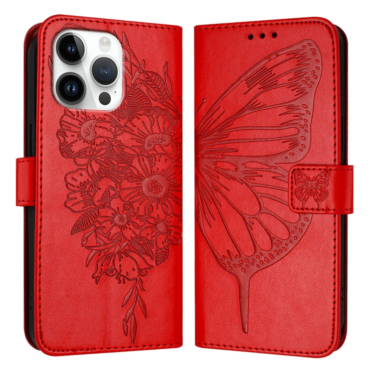 For iPhone 16 Pro Max Embossed Butterfly Leather Phone Case(Red) - iPhone 16 Pro Max Cases by PMC TechLife | Online Shopping South Africa | PMC TechLife | Buy Now Pay Later Mobicred