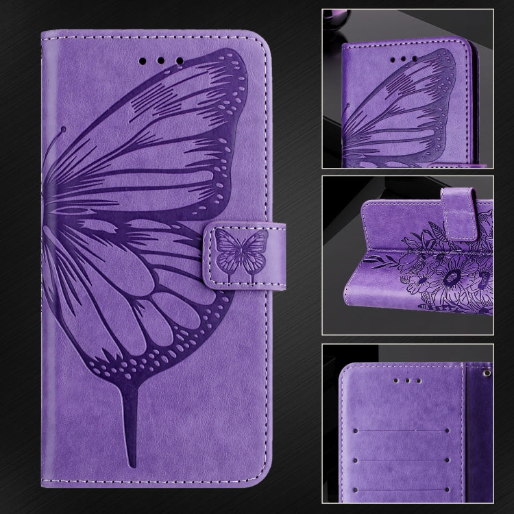 For iPhone 16 Pro Embossed Butterfly Leather Phone Case(Light Purple) - iPhone 16 Pro Cases by PMC TechLife | Online Shopping South Africa | PMC TechLife | Buy Now Pay Later Mobicred