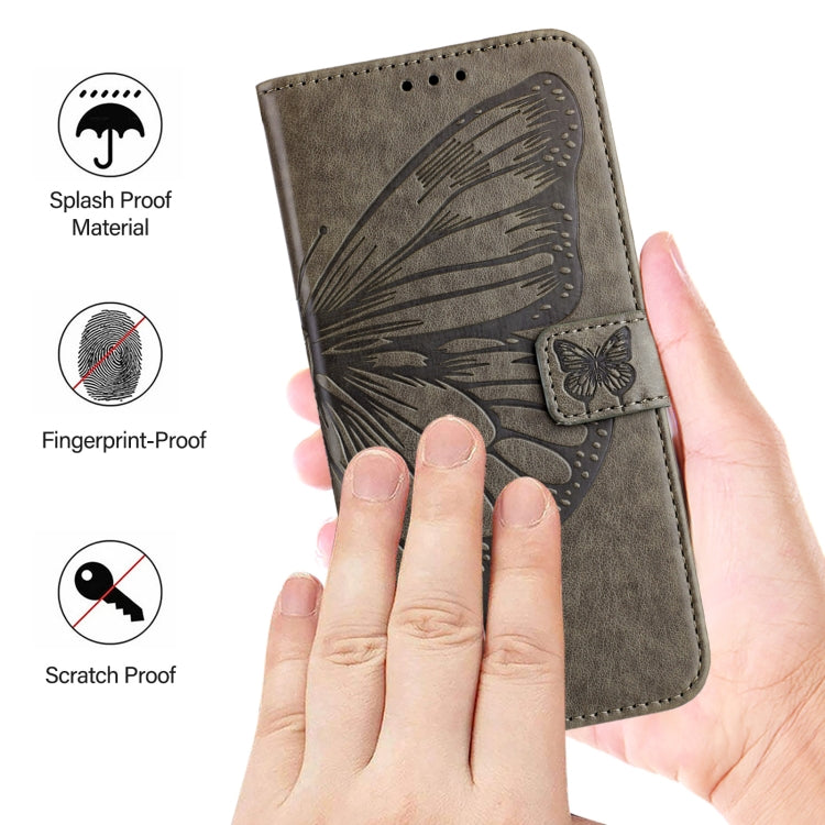 For iPhone 16 Pro Embossed Butterfly Leather Phone Case(Grey) - iPhone 16 Pro Cases by PMC TechLife | Online Shopping South Africa | PMC TechLife | Buy Now Pay Later Mobicred