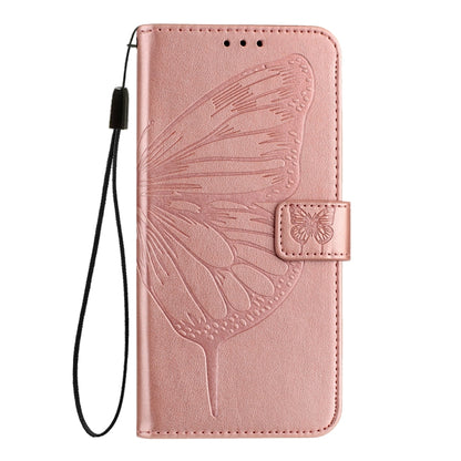 For iPhone 16 Embossed Butterfly Leather Phone Case(Rose Gold) - iPhone 16 Cases by PMC Jewellery | Online Shopping South Africa | PMC Jewellery | Buy Now Pay Later Mobicred