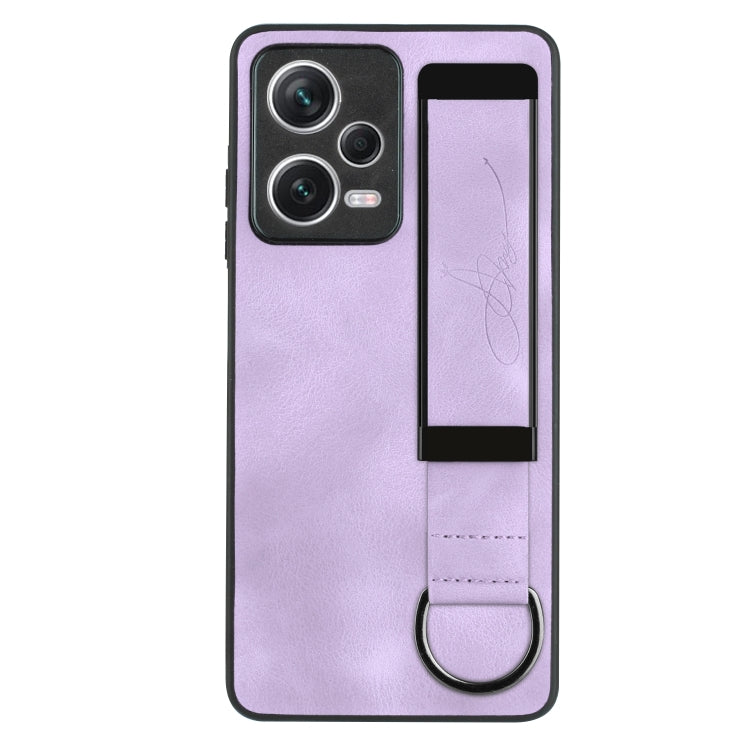 For Xiaomi Redmi Note 12 Pro 5G Global Wristband Holder Leather Back Phone Case(Purple) - Xiaomi Cases by PMC Jewellery | Online Shopping South Africa | PMC Jewellery | Buy Now Pay Later Mobicred