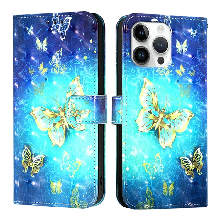 For iPhone 16 Pro Max 3D Painting Horizontal Flip Leather Phone Case(Golden Butterfly) - iPhone 16 Pro Max Cases by PMC TechLife | Online Shopping South Africa | PMC TechLife | Buy Now Pay Later Mobicred