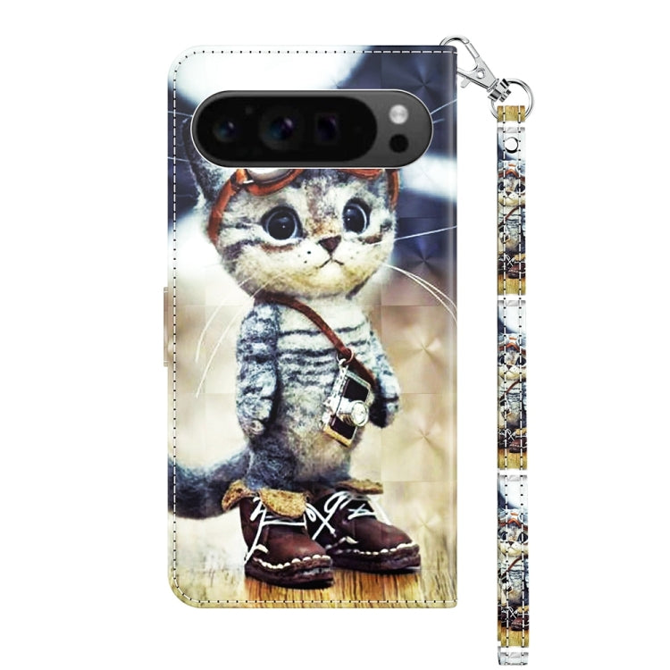 For Google Pixel 9 Pro 3D Painted Pattern Leather Phone Case(Naughty Cat) - Google Cases by PMC TechLife | Online Shopping South Africa | PMC TechLife | Buy Now Pay Later Mobicred