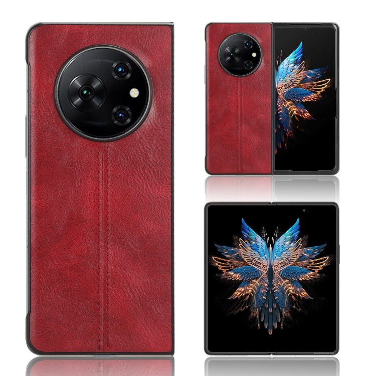 For Tecno Phantom V Fold Cow Pattern Sewing Back Cover Phone Case(Red) - Tecno Cases by PMC TechLife | Online Shopping South Africa | PMC TechLife | Buy Now Pay Later Mobicred