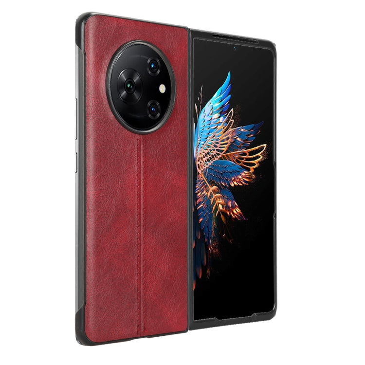 For Tecno Phantom V Fold Cow Pattern Sewing Back Cover Phone Case(Red) - Tecno Cases by PMC TechLife | Online Shopping South Africa | PMC TechLife | Buy Now Pay Later Mobicred