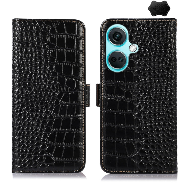 For OnePlus Nord CE3 5G Crocodile Top Layer Cowhide Leather Phone Case(Black) - OnePlus Cases by PMC TechLife | Online Shopping South Africa | PMC TechLife | Buy Now Pay Later Mobicred