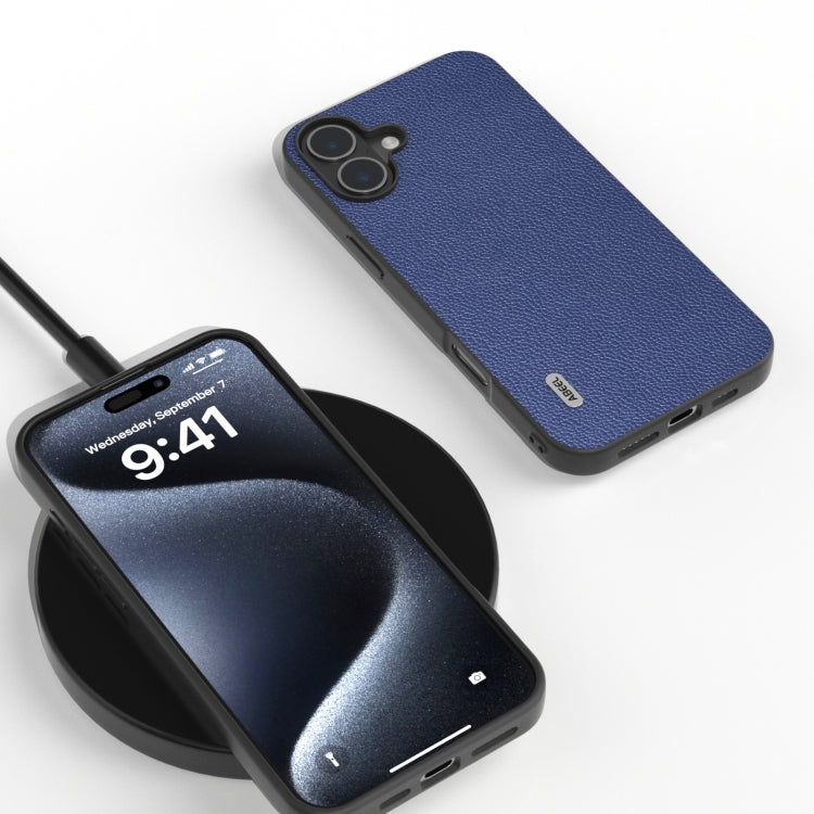 For iPhone 16 Plus ABEEL Black Edge Genuine Leather Mino Phone Case(Royal Blue) - iPhone 16 Plus Cases by PMC TechLife | Online Shopping South Africa | PMC TechLife | Buy Now Pay Later Mobicred