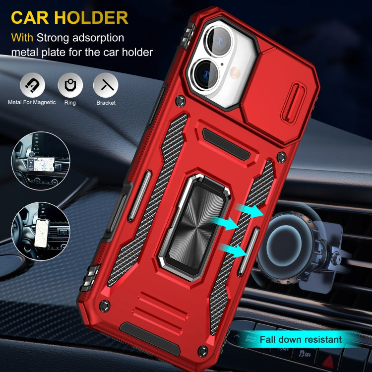 For iPhone 16 Armor PC + TPU Camera Shield Phone Case(Red) - iPhone 16 Cases by PMC TechLife | Online Shopping South Africa | PMC TechLife | Buy Now Pay Later Mobicred
