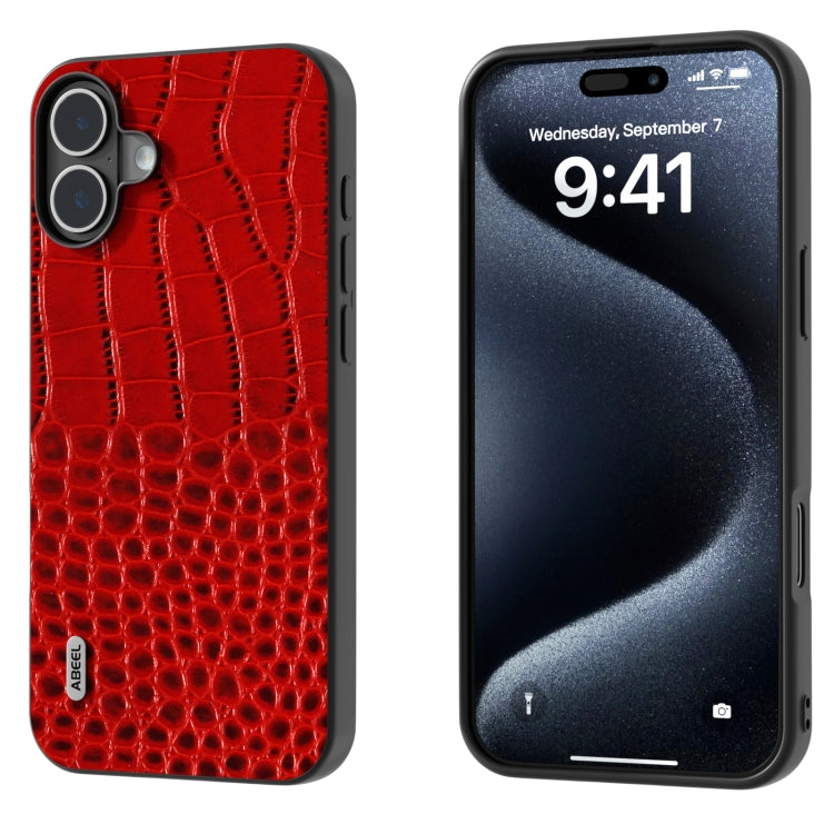 For iPhone 16 ABEEL Genuine Leather Crocodile Pattern Black Edge Phone Case(Red) - free shipping - PMC TechLife - Order now!