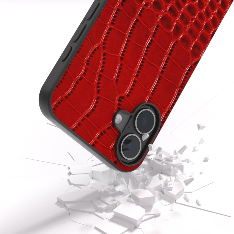 For iPhone 16 ABEEL Genuine Leather Crocodile Pattern Black Edge Phone Case(Red) - free shipping - PMC TechLife - Order now!