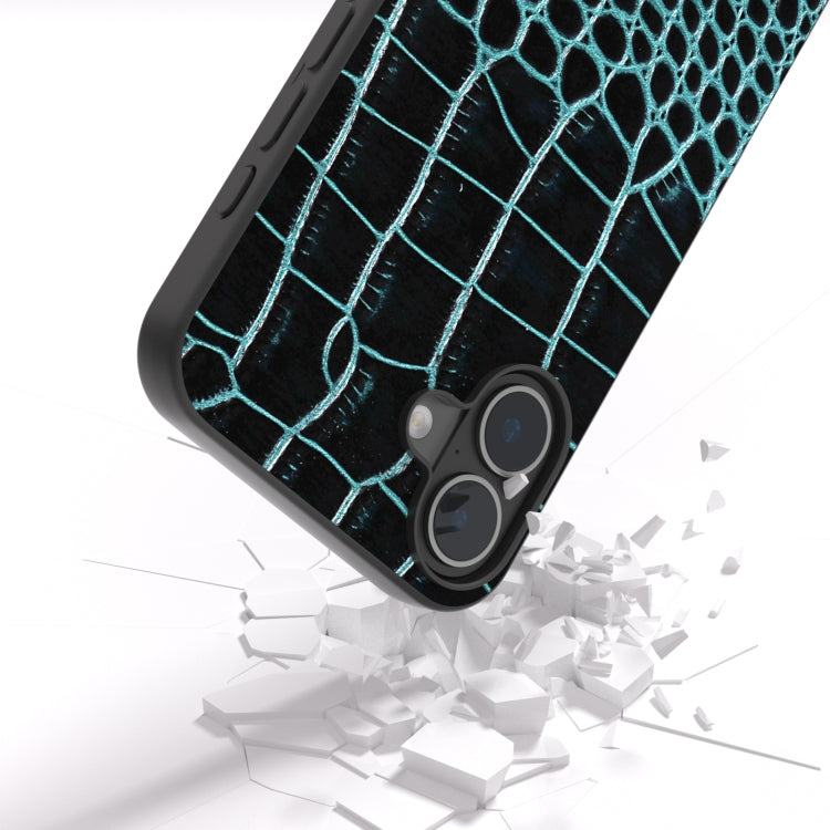 For iPhone 16 Plus ABEEL Genuine Leather Crocodile Pattern Black Edge Phone Case(Blue) - iPhone 16 Plus Cases by PMC TechLife | Online Shopping South Africa | PMC TechLife | Buy Now Pay Later Mobicred