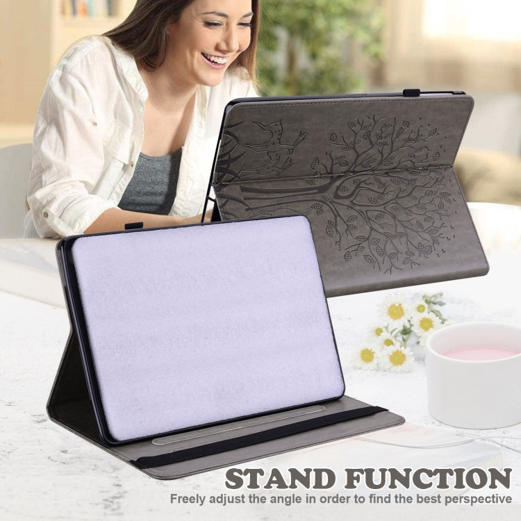 For Amazon Fire Max 11 Tree & Deer Embossed Leather Tablet Case(Grey) - Amazon by PMC TechLife | Online Shopping South Africa | PMC TechLife | Buy Now Pay Later Mobicred