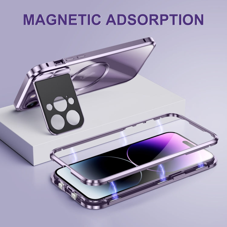 For iPhone 13 Large Window Holder MagSafe Magnetic Metal Phone Case(Purple) - iPhone 13 Cases by PMC Jewellery | Online Shopping South Africa | PMC Jewellery