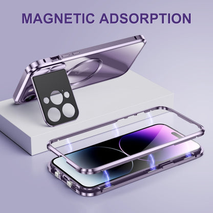 For iPhone 14 Pro Max Large Window Holder MagSafe Magnetic Metal Phone Case(Silver) - iPhone 14 Pro Max Cases by PMC Jewellery | Online Shopping South Africa | PMC Jewellery