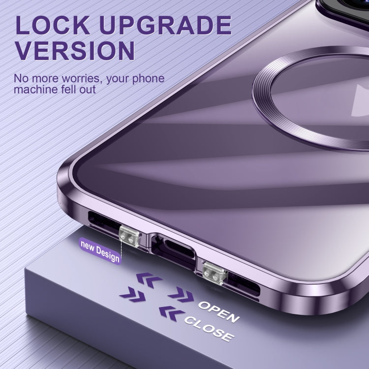 For iPhone 15 Large Window Holder MagSafe Magnetic Metal Phone Case(Purple) - iPhone 15 Cases by PMC Jewellery | Online Shopping South Africa | PMC Jewellery