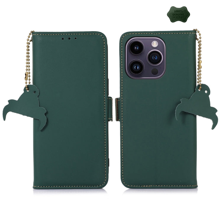 For iPhone 16 Pro Max Genuine Leather Magnetic RFID Leather Phone Case(Green) - iPhone 16 Pro Max Cases by PMC TechLife | Online Shopping South Africa | PMC TechLife | Buy Now Pay Later Mobicred