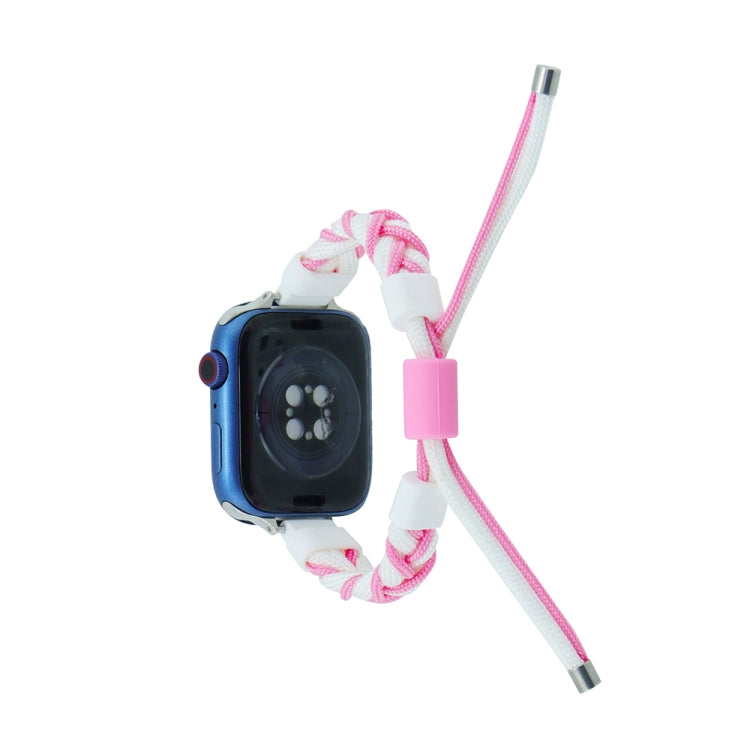 Silicone Bean Braided Cord Nylon Watch Band For Apple Watch Ultra 49mm(White Pink) - Watch Bands by PMC Jewellery | Online Shopping South Africa | PMC Jewellery | Buy Now Pay Later Mobicred