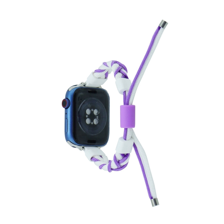 Silicone Bean Braided Cord Nylon Watch Band For Apple Watch Ultra 2 49mm(White Purple) - Watch Bands by PMC Jewellery | Online Shopping South Africa | PMC Jewellery | Buy Now Pay Later Mobicred