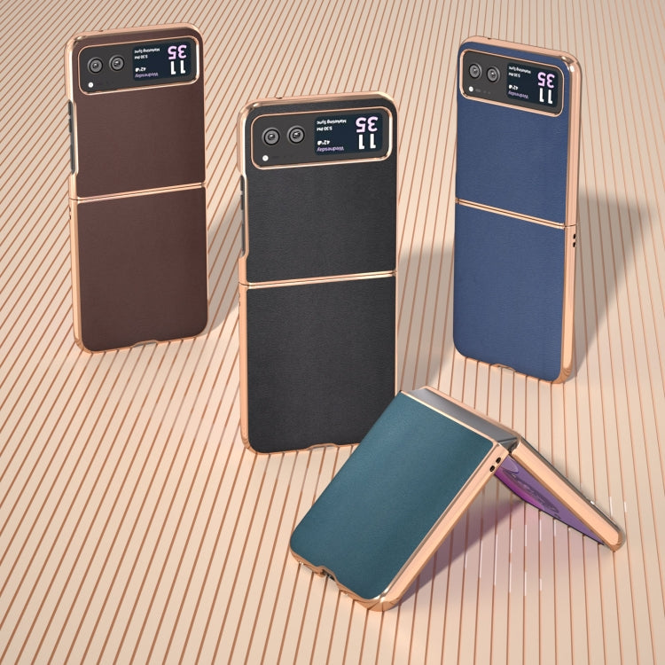 For Motorola Razr 40 Nano Plating Genuine Leather Xiaoya Series Phone Case(Blue) - Motorola Cases by PMC TechLife | Online Shopping South Africa | PMC TechLife | Buy Now Pay Later Mobicred