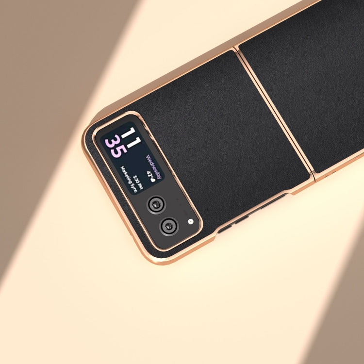 For Motorola Razr 40 Nano Plating Genuine Leather Xiaoya Series Phone Case(Black) - Motorola Cases by PMC TechLife | Online Shopping South Africa | PMC TechLife | Buy Now Pay Later Mobicred