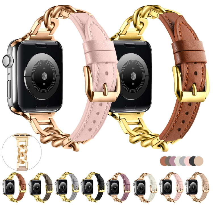 For Apple Watch SE 40mm Chain Genuine Leather Watch Band, Size: S(Gold Grey) - free shipping - PMC TechLife - Order now!
