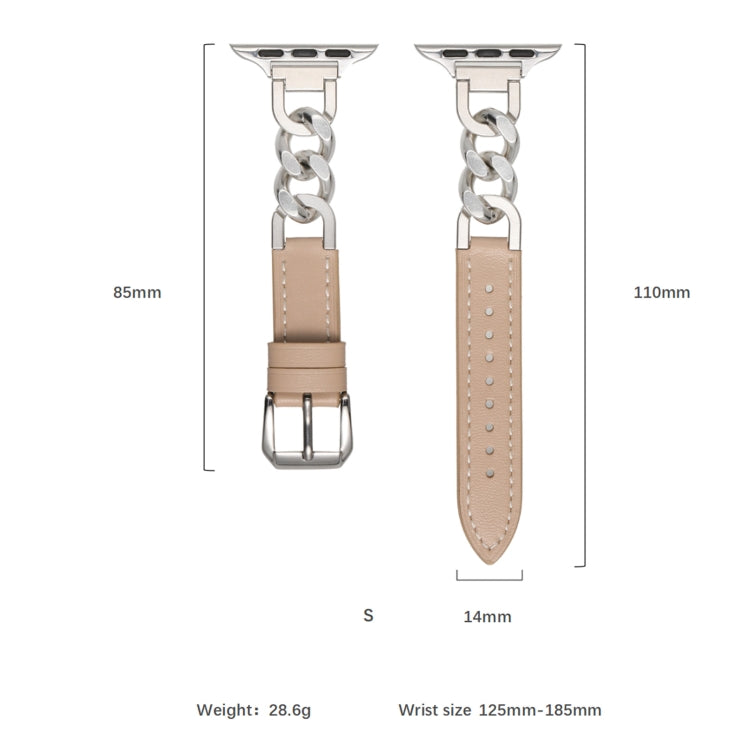 For Apple Watch SE 44mm Chain Genuine Leather Watch Band, Size: S(Gold Grey) - free shipping - PMC TechLife - Order now!