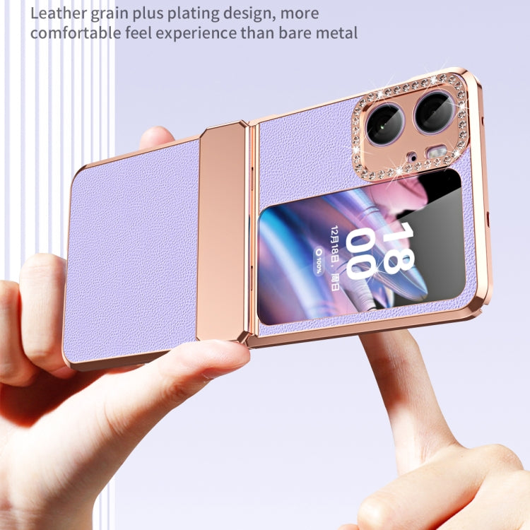 For OPPO Find N2 Flip Plated Plain Leather Folding Phone Case with Hinge(Purple) - Find N2 Flip Cases by PMC Jewellery | Online Shopping South Africa | PMC Jewellery