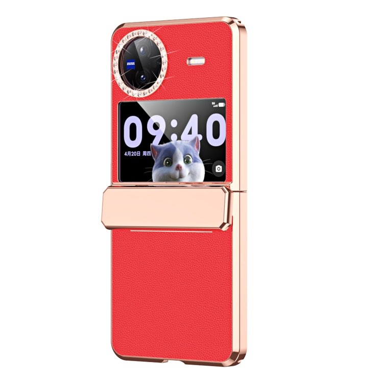 For vivo X Flip Plated Plain Leather Folding Phone Case with Hinge(Red) - vivo Cases by PMC TechLife | Online Shopping South Africa | PMC TechLife