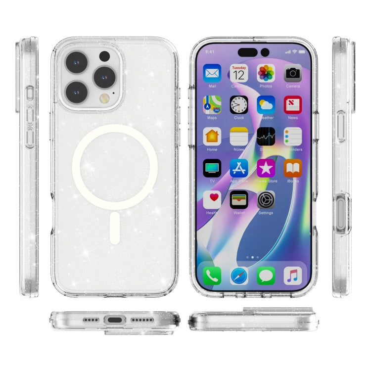 For iPhone 16 Pro Max Terminator Style Glitter Powder MagSafe Magnetic Phone Case(White) - iPhone 16 Pro Max Cases by PMC TechLife | Online Shopping South Africa | PMC TechLife | Buy Now Pay Later Mobicred