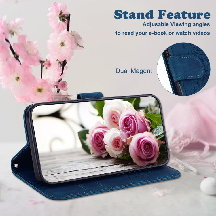 For OPPO Reno11 Pro 5G Global Butterfly Rose Embossed Leather Phone Case(Blue) - Reno11 Pro Cases by PMC TechLife | Online Shopping South Africa | PMC TechLife | Buy Now Pay Later Mobicred