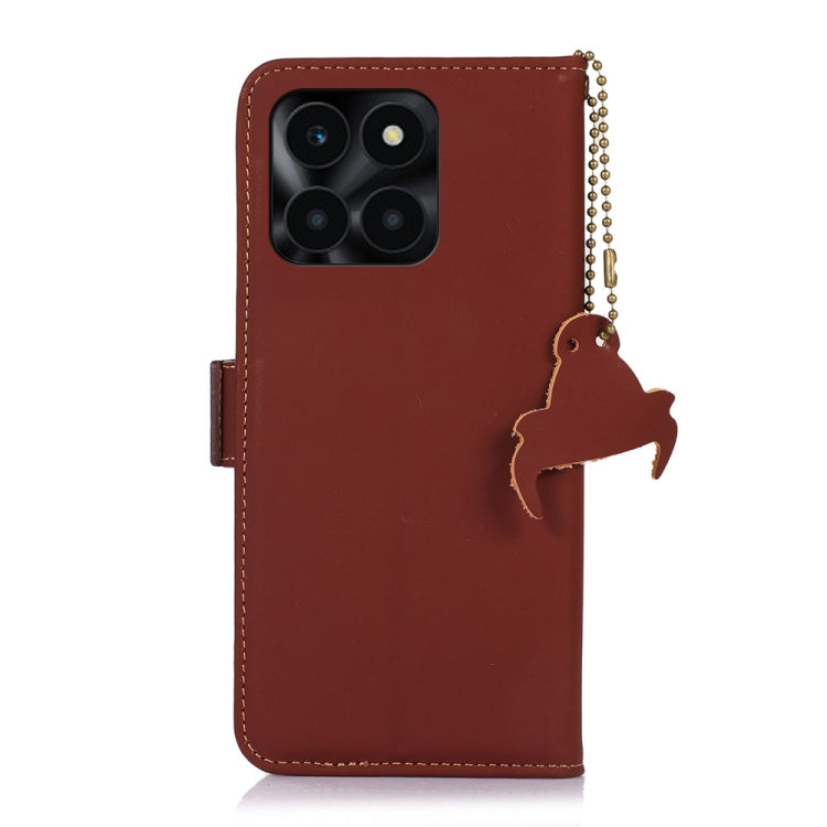 For Honor X6a Genuine Leather Magnetic RFID Leather Phone Case(Coffee) - Honor Cases by PMC TechLife | Online Shopping South Africa | PMC TechLife | Buy Now Pay Later Mobicred