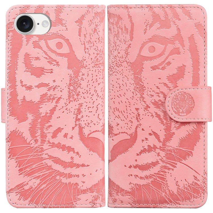 For iPhone 16e Tiger Embossing Pattern Leather Phone Case(Pink) - iPhone 16e Cases by PMC TechLife | Online Shopping South Africa | PMC TechLife | Buy Now Pay Later Mobicred