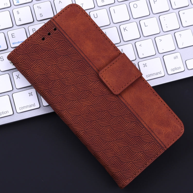 For iPhone 16e Geometric Embossed Leather Phone Case(Brown) - iPhone 16e Cases by PMC TechLife | Online Shopping South Africa | PMC TechLife | Buy Now Pay Later Mobicred
