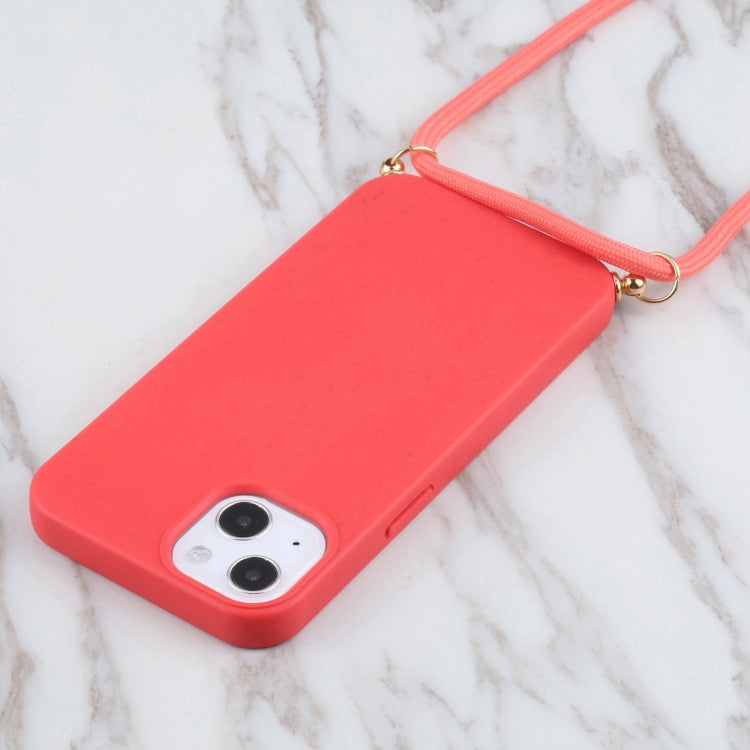 For iPhone 16 Wheat Straw TPU Shockproof Phone Case with Neck Lanyard(Red) - iPhone 16 Cases by PMC Jewellery | Online Shopping South Africa | PMC Jewellery | Buy Now Pay Later Mobicred