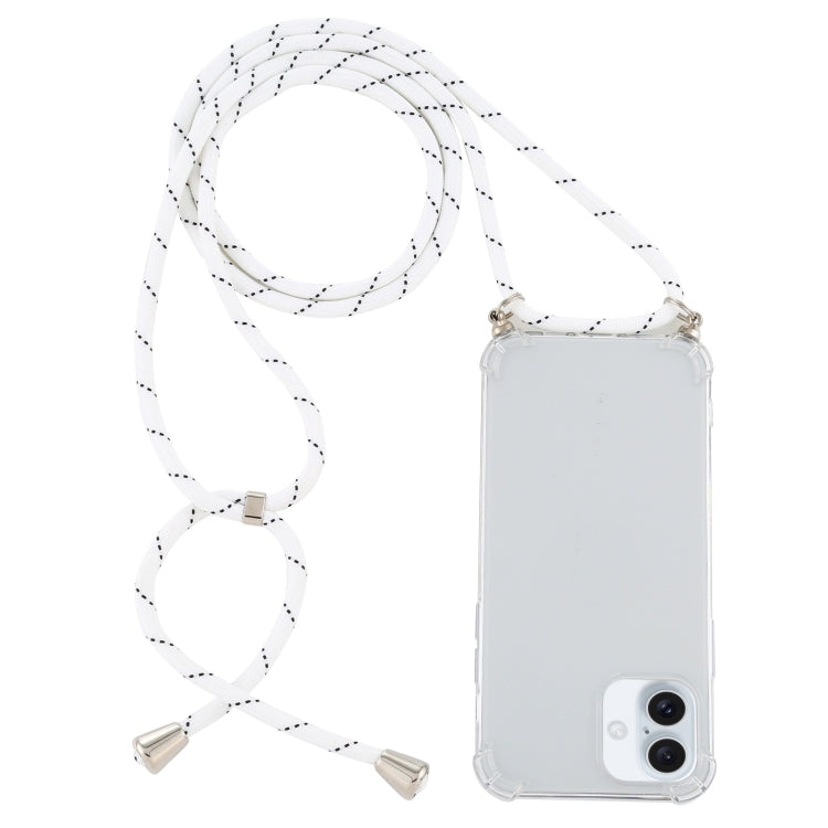 For iPhone 16 Four-Corner Shockproof Transparent TPU Case with Lanyard(White Black) - iPhone 16 Cases by PMC TechLife | Online Shopping South Africa | PMC TechLife | Buy Now Pay Later Mobicred