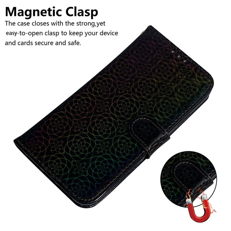 For iPhone 16e Colorful Magnetic Buckle Leather Phone Case(Black) - iPhone 16e Cases by PMC TechLife | Online Shopping South Africa | PMC TechLife | Buy Now Pay Later Mobicred