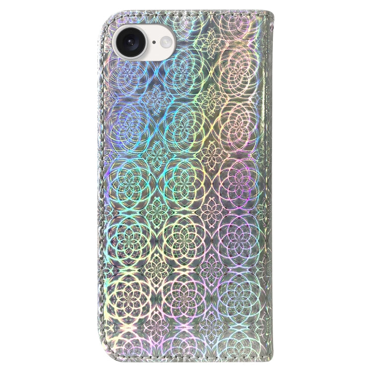 For iPhone 16e Colorful Magnetic Buckle Leather Phone Case(Silver) - iPhone 16e Cases by PMC TechLife | Online Shopping South Africa | PMC TechLife | Buy Now Pay Later Mobicred