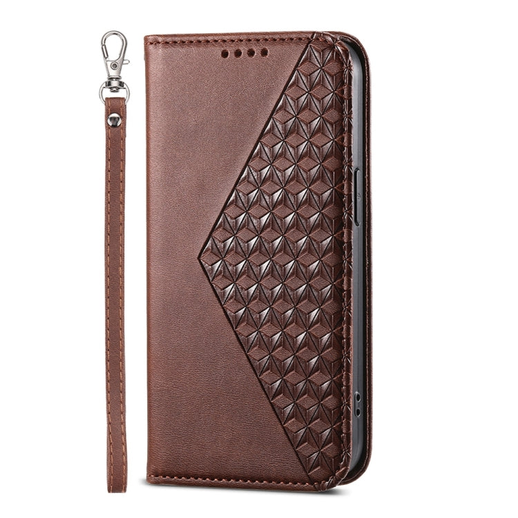 For Xiaomi Redmi Note 13 5G Cubic Grid Calf Texture Magnetic Leather Phone Case(Brown) - Note 13 Cases by PMC TechLife | Online Shopping South Africa | PMC TechLife | Buy Now Pay Later Mobicred
