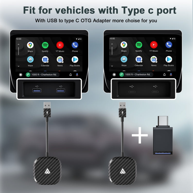 Carbon Fiber USB + USB-C / Type-C Wired to Wireless Carplay Adapter for Android(Black) - free shipping - PMC TechLife - Order now!