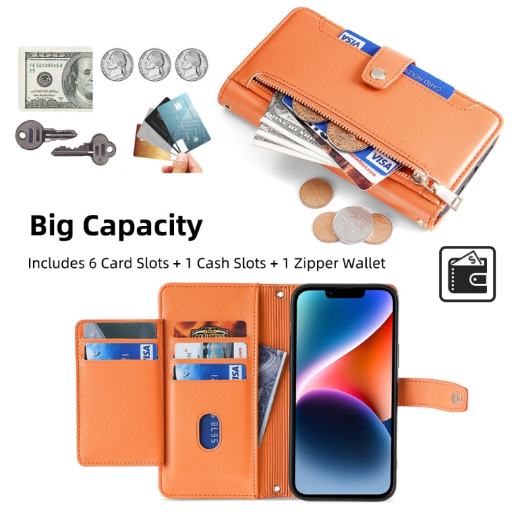 For Honor X7a Sheep Texture Cross-body Zipper Wallet Leather Phone Case(Orange) - Honor Cases by PMC TechLife | Online Shopping South Africa | PMC TechLife | Buy Now Pay Later Mobicred