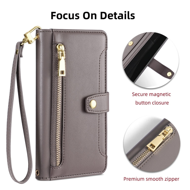 For Honor X8 Sheep Texture Cross-body Zipper Wallet Leather Phone Case(Grey) - Honor Cases by PMC TechLife | Online Shopping South Africa | PMC TechLife | Buy Now Pay Later Mobicred