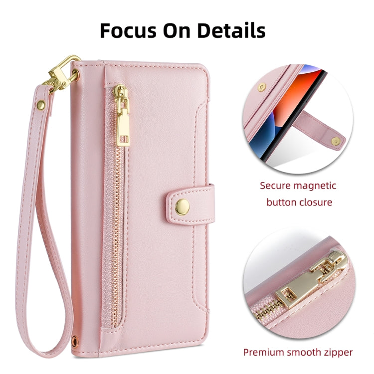 For Honor X9a Sheep Texture Cross-body Zipper Wallet Leather Phone Case(Pink) - Honor Cases by PMC TechLife | Online Shopping South Africa | PMC TechLife | Buy Now Pay Later Mobicred