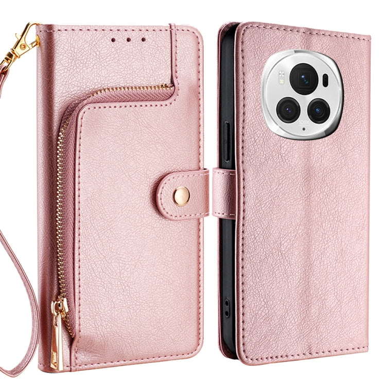 For Honor Magic6 Pro Zipper Bag Leather Phone Case(Rose Gold) - Honor Cases by PMC Jewellery | Online Shopping South Africa | PMC Jewellery | Buy Now Pay Later Mobicred