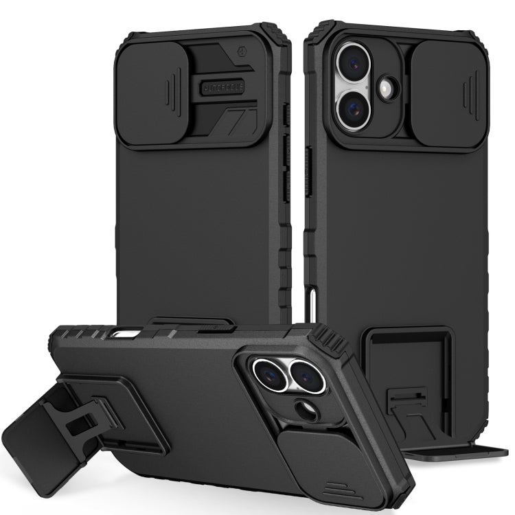 For iPhone 16 Plus Stereoscopic Holder Sliding Camshield Phone Case(Black) - iPhone 16 Plus Cases by PMC TechLife | Online Shopping South Africa | PMC TechLife | Buy Now Pay Later Mobicred