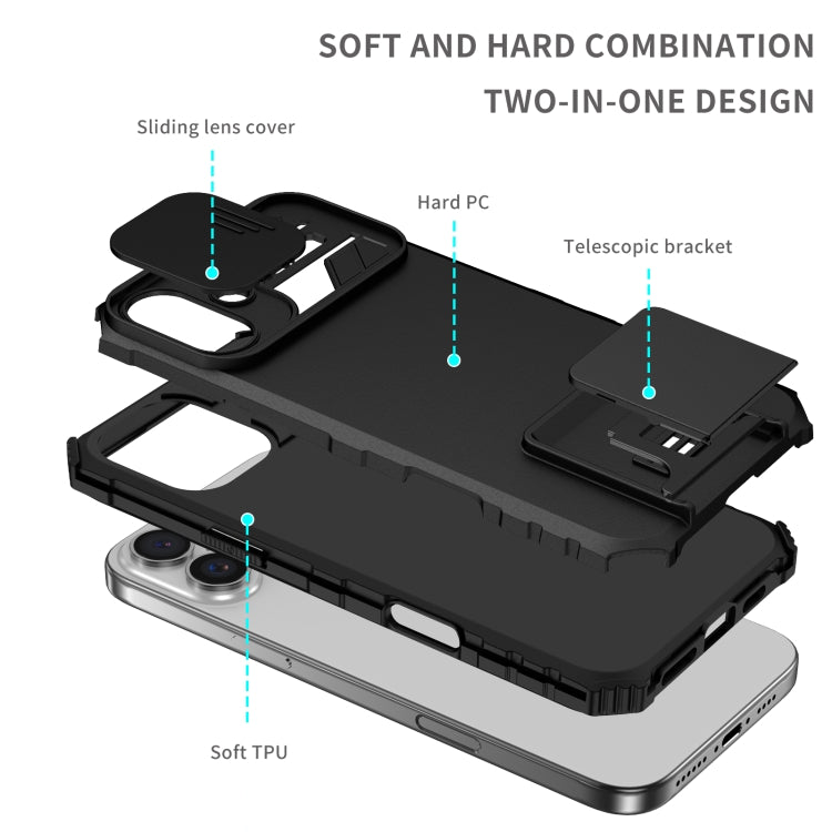 For iPhone 16 Plus Stereoscopic Holder Sliding Camshield Phone Case(Black) - iPhone 16 Plus Cases by PMC TechLife | Online Shopping South Africa | PMC TechLife | Buy Now Pay Later Mobicred