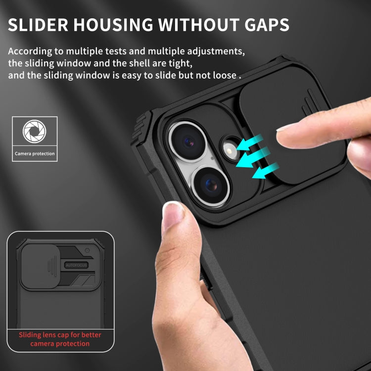 For iPhone 16 Plus Stereoscopic Holder Sliding Camshield Phone Case(Black) - iPhone 16 Plus Cases by PMC TechLife | Online Shopping South Africa | PMC TechLife | Buy Now Pay Later Mobicred